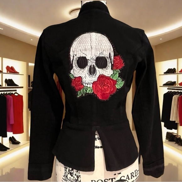 CUSTOM Skull & Rose Upcycled Rage Tripp NYC Buckle Coat MyChemRo Edition Sz S - Picture 6 of 16